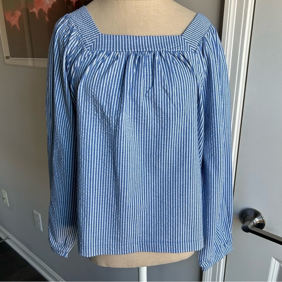 J.Crew Blue Striped Square Neck 3/4 Sleeve Blouse | Size S | Summer Classic - Picture 1 of 6
